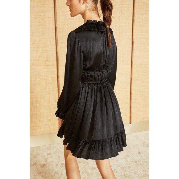 NEW Ulla Johnson Callista Silk Mini Dress Size 4 Black Long Sleeve Ruffle NWT - Picture 3 of 14